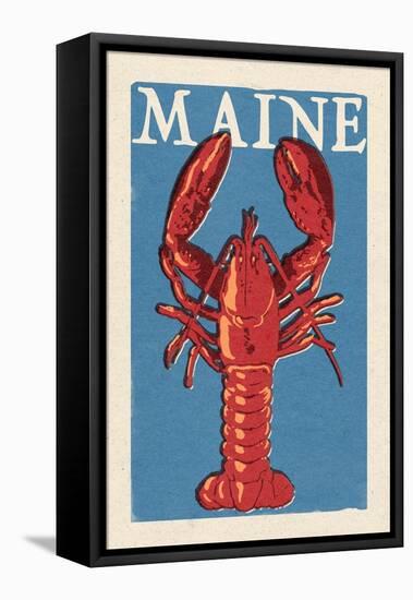 Maine - Lobster Woodblock-Lantern Press-Framed Stretched Canvas