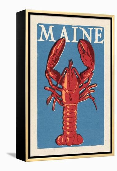 Maine - Lobster Woodblock-Lantern Press-Framed Stretched Canvas