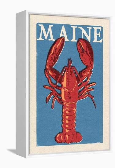 Maine - Lobster Woodblock-Lantern Press-Framed Stretched Canvas