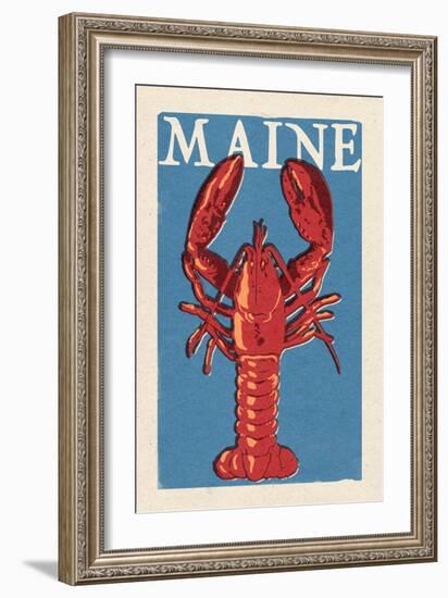 Maine - Lobster Woodblock-Lantern Press-Framed Art Print