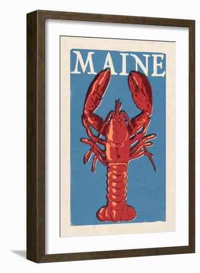 Maine - Lobster Woodblock-Lantern Press-Framed Art Print