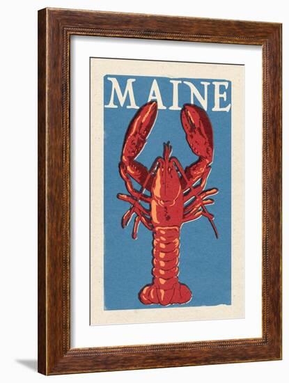 Maine - Lobster Woodblock-Lantern Press-Framed Art Print