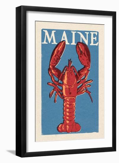 Maine - Lobster Woodblock-Lantern Press-Framed Art Print