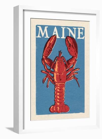 Maine - Lobster Woodblock-Lantern Press-Framed Art Print