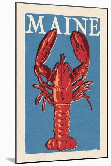 Maine - Lobster Woodblock-Lantern Press-Mounted Art Print