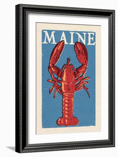 Maine - Lobster Woodblock-Lantern Press-Framed Art Print