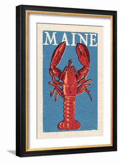 Maine - Lobster Woodblock-Lantern Press-Framed Art Print