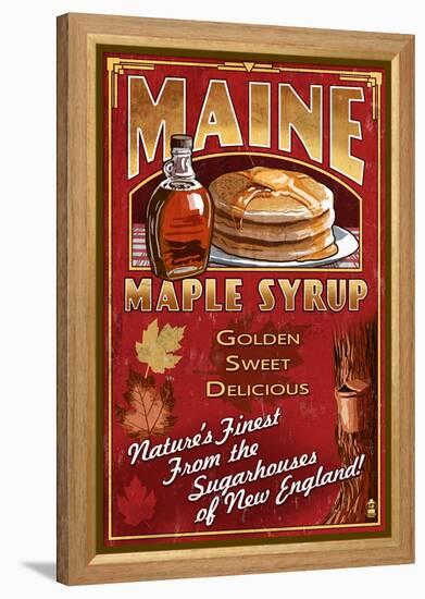 Maine - Maple Syrup Vintage Sign-Lantern Press-Framed Stretched Canvas