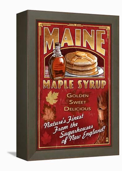 Maine - Maple Syrup Vintage Sign-Lantern Press-Framed Stretched Canvas