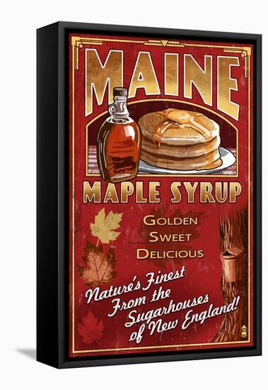 Maine - Maple Syrup Vintage Sign-Lantern Press-Framed Stretched Canvas