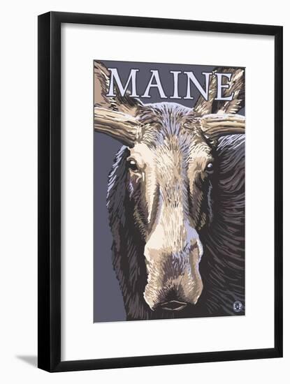 Maine - Moose Up Close-Lantern Press-Framed Art Print