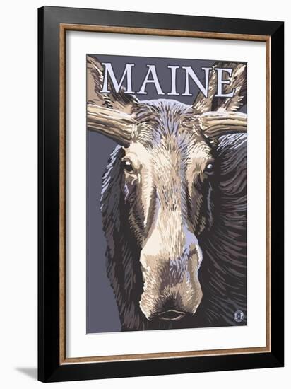 Maine - Moose Up Close-Lantern Press-Framed Art Print