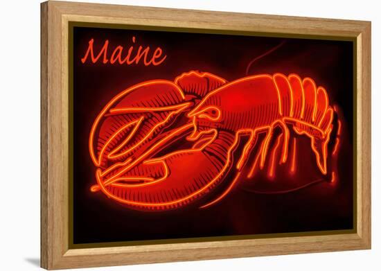 Maine - Neon Lobster Sign-Lantern Press-Framed Stretched Canvas