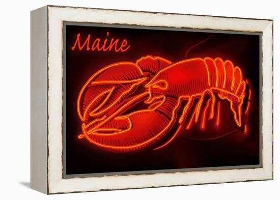 Maine - Neon Lobster Sign-Lantern Press-Framed Stretched Canvas