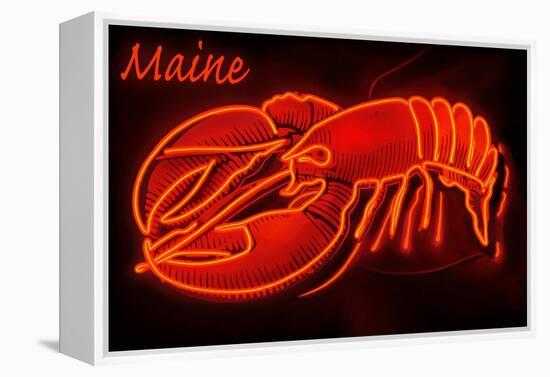 Maine - Neon Lobster Sign-Lantern Press-Framed Stretched Canvas