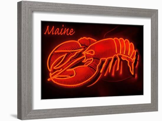 Maine - Neon Lobster Sign-Lantern Press-Framed Art Print