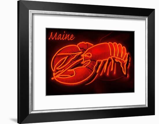 Maine - Neon Lobster Sign-Lantern Press-Framed Art Print