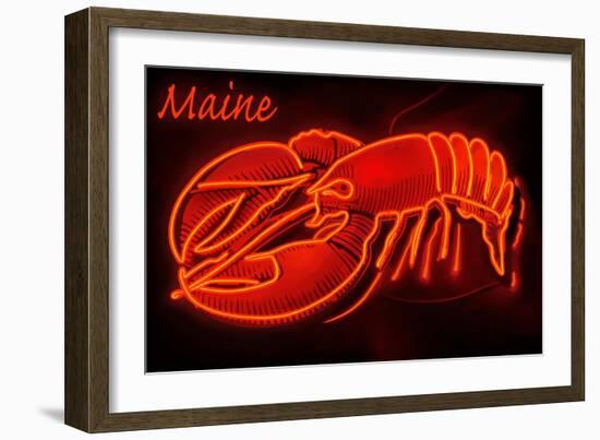 Maine - Neon Lobster Sign-Lantern Press-Framed Art Print