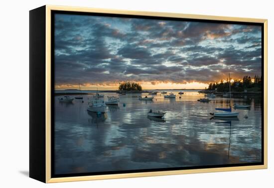 Maine, Newagen, Sunset Harbor View by the Cuckolds Islands-Walter Bibikow-Framed Premier Image Canvas