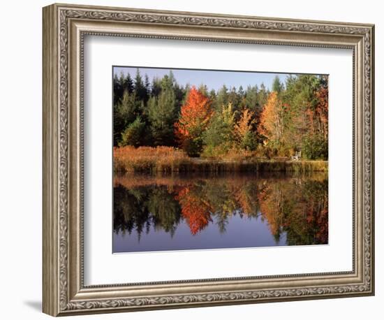 Maine Pond with Reflection and Chair, USA-Charles Sleicher-Framed Photographic Print