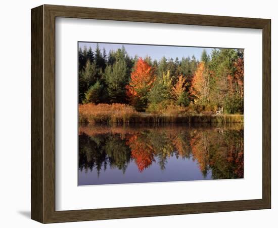 Maine Pond with Reflection and Chair, USA-Charles Sleicher-Framed Photographic Print