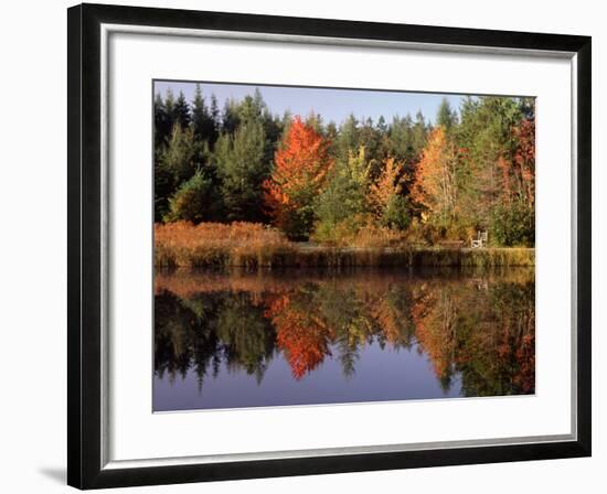 Maine Pond with Reflection and Chair, USA-Charles Sleicher-Framed Photographic Print