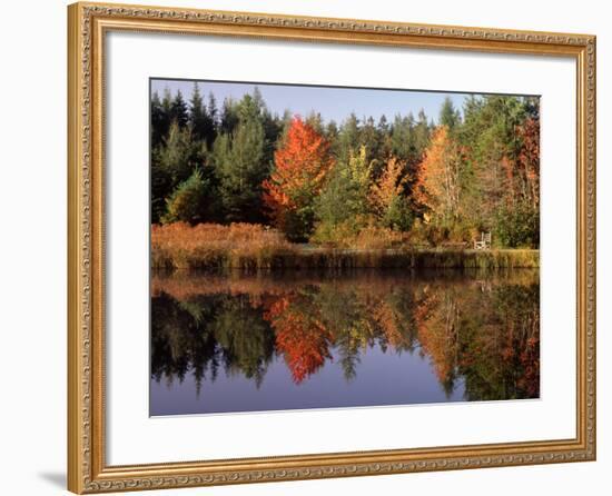 Maine Pond with Reflection and Chair, USA-Charles Sleicher-Framed Photographic Print