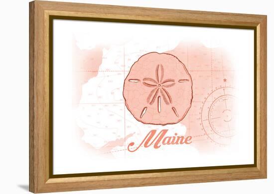 Maine - Sand Dollar - Coral - Coastal Icon-Lantern Press-Framed Stretched Canvas