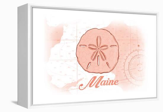 Maine - Sand Dollar - Coral - Coastal Icon-Lantern Press-Framed Stretched Canvas