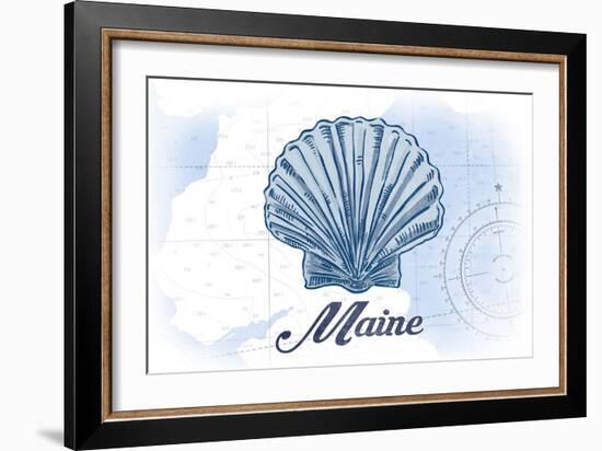 Maine - Scallop Shell - Blue - Coastal Icon-Lantern Press-Framed Art Print