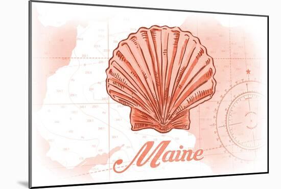 Maine - Scallop Shell - Coral - Coastal Icon-Lantern Press-Mounted Art Print