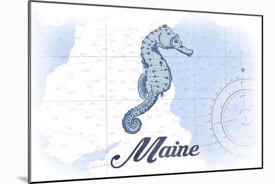 Maine - Seahorse - Blue - Coastal Icon-Lantern Press-Mounted Art Print