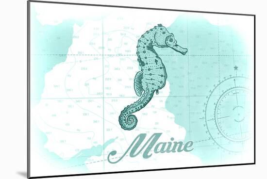 Maine - Seahorse - Teal - Coastal Icon-Lantern Press-Mounted Art Print