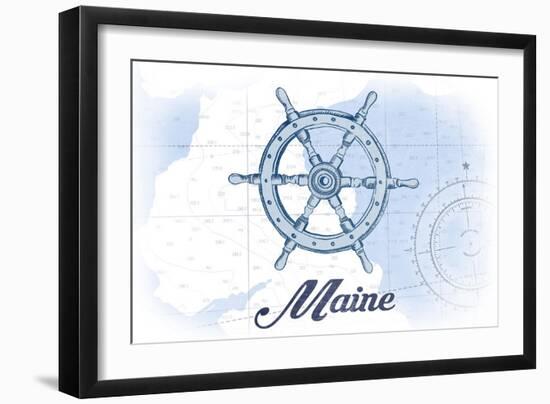 Maine - Ship Wheel - Blue - Coastal Icon-Lantern Press-Framed Art Print