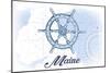 Maine - Ship Wheel - Blue - Coastal Icon-Lantern Press-Mounted Art Print