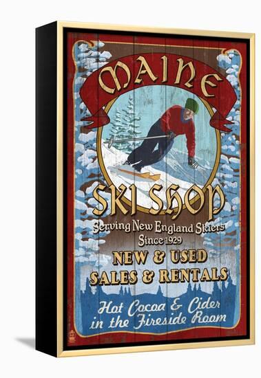 Maine Ski Shop-Lantern Press-Framed Stretched Canvas