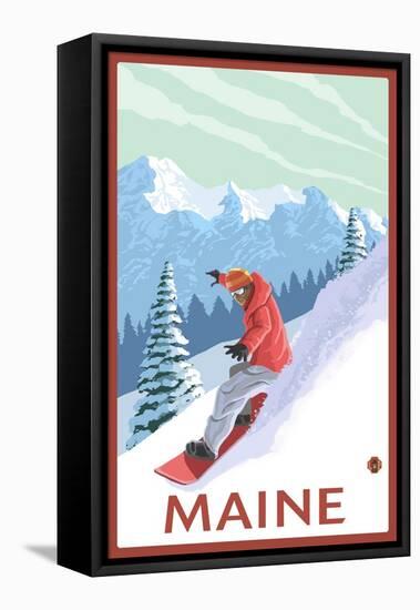 Maine - Snowboarder Scene-Lantern Press-Framed Stretched Canvas