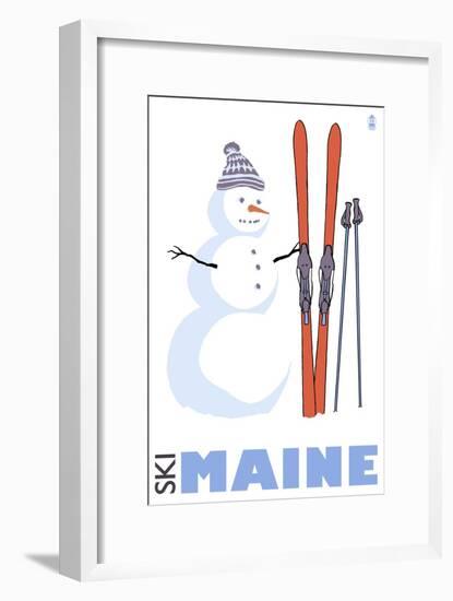 Maine, Snowman with Skis-Lantern Press-Framed Art Print