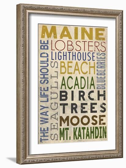 Maine - Typography-Lantern Press-Framed Art Print