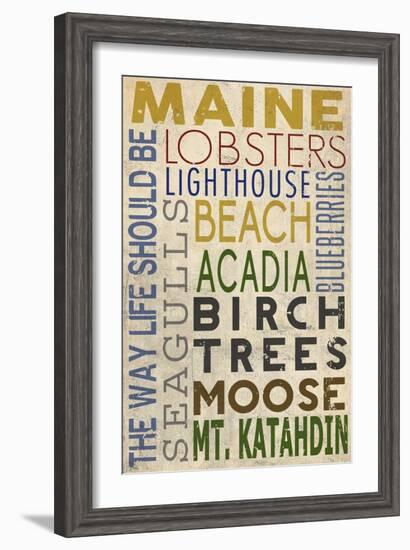 Maine - Typography-Lantern Press-Framed Art Print