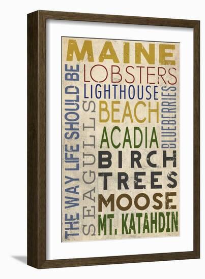 Maine - Typography-Lantern Press-Framed Art Print