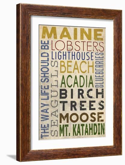 Maine - Typography-Lantern Press-Framed Art Print