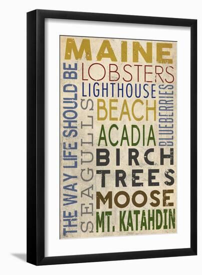 Maine - Typography-Lantern Press-Framed Art Print