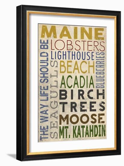 Maine - Typography-Lantern Press-Framed Art Print
