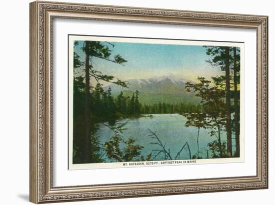 Maine - View of Mount Katahdin, Loftiest Peak in Maine-Lantern Press-Framed Art Print