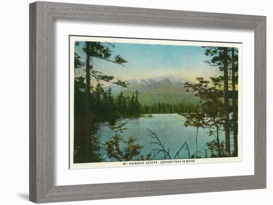 Maine - View of Mount Katahdin, Loftiest Peak in Maine-Lantern Press-Framed Art Print