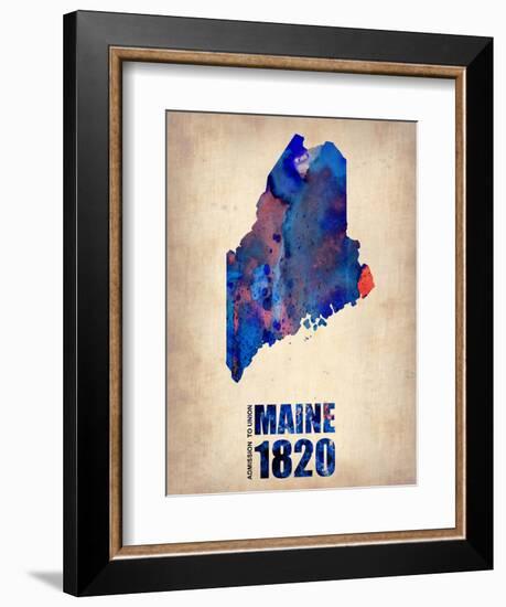 Maine Watercolor Map-NaxArt-Framed Art Print