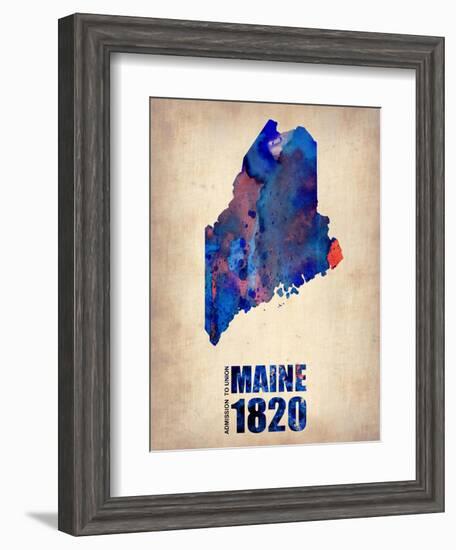 Maine Watercolor Map-NaxArt-Framed Art Print