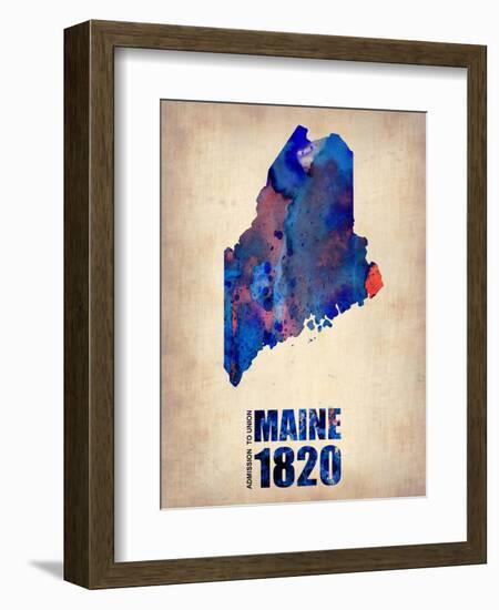 Maine Watercolor Map-NaxArt-Framed Art Print