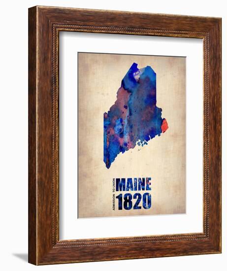 Maine Watercolor Map-NaxArt-Framed Art Print